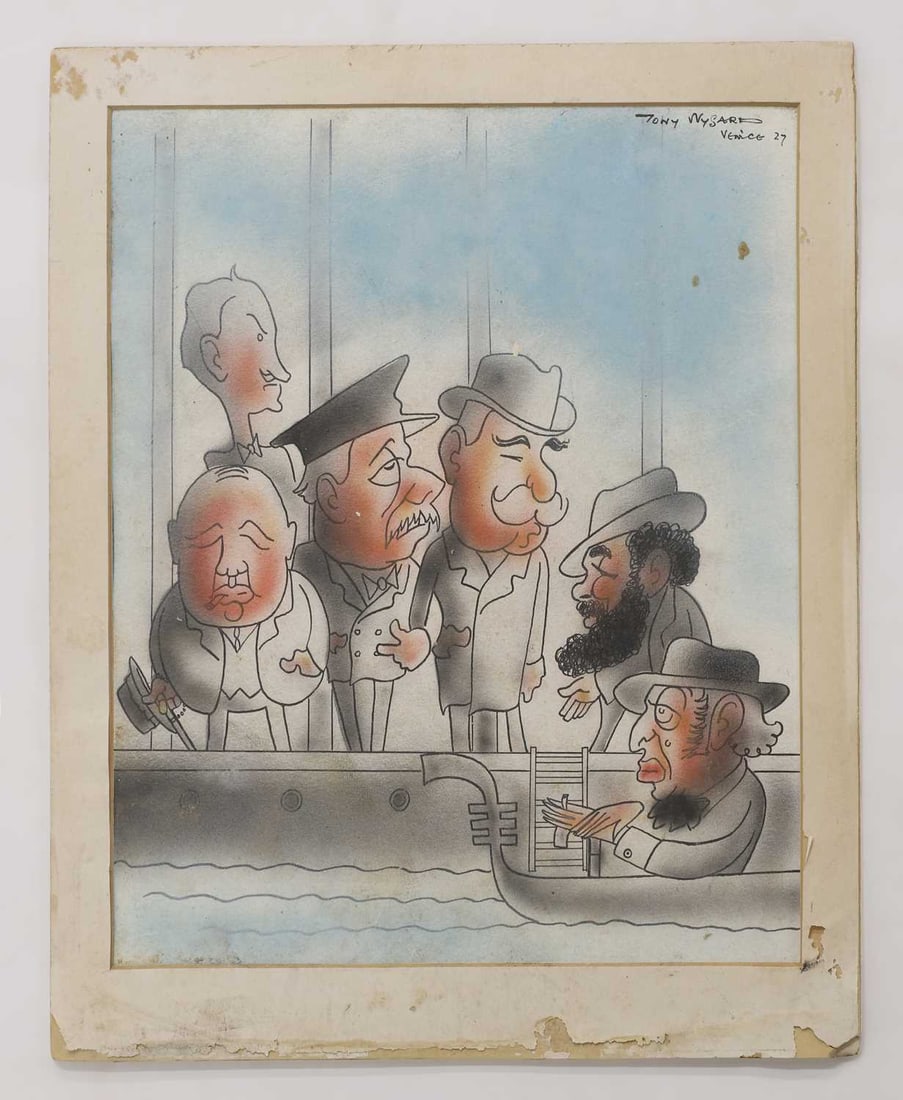 Anthony Wysard (British, 1907-1984) A group of six mixed media drawings: Anthony Wysard (British, 1907-1984) A group of six mixed media drawings one signed inscribed and dated 'TONY WYSARD/Venice 27' u.r., another titled 'Tommy Farr' l.c. 38 x 33cm and smaller; unframed 6
