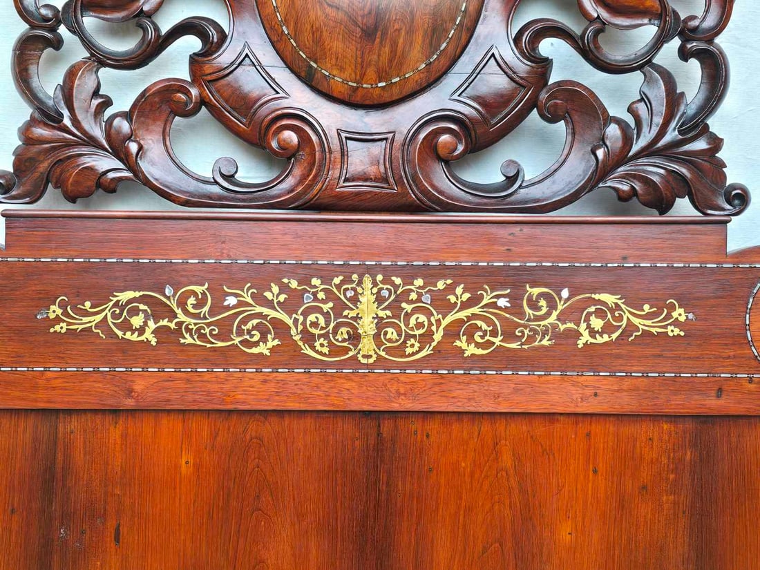 A Spanish mahogany inlaid bed, 20th century, - 2