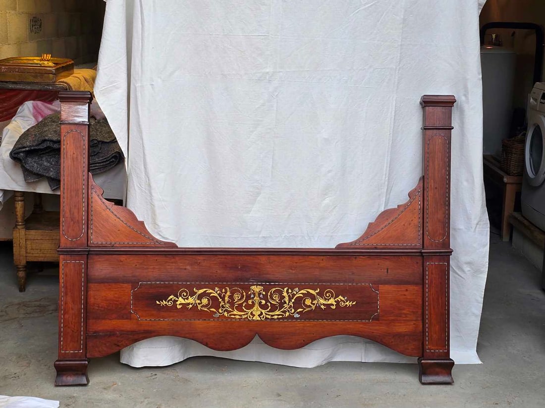 A Spanish mahogany inlaid bed, 20th century, - 5