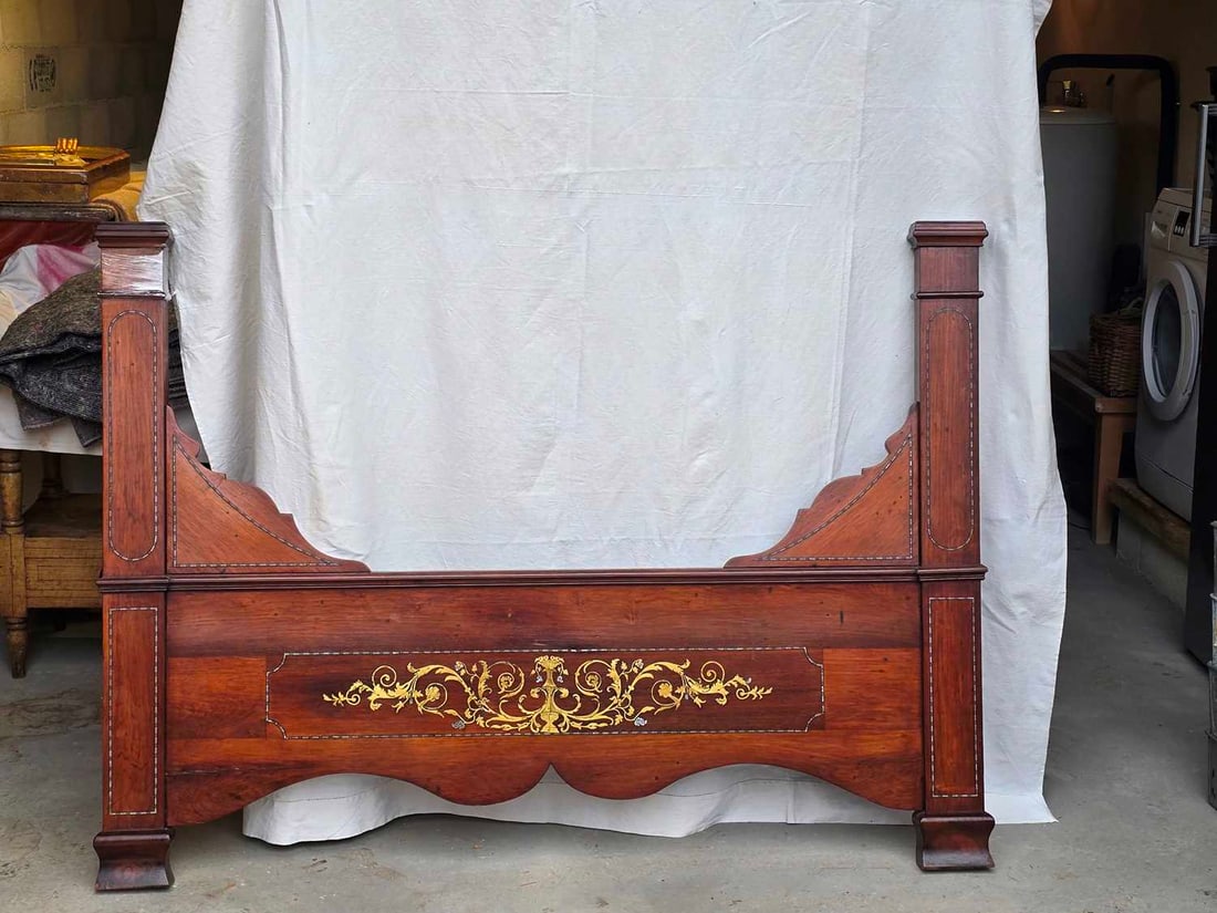 A Spanish mahogany inlaid bed, 20th century, - 6