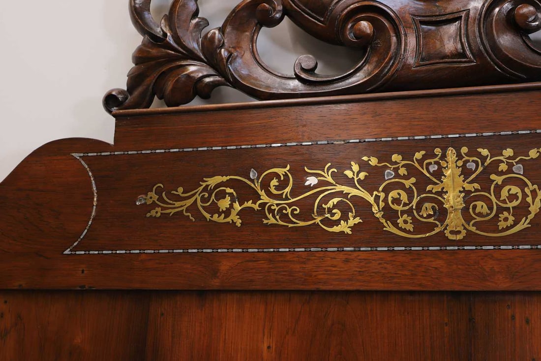 A Spanish mahogany inlaid bed, 20th century, - 7