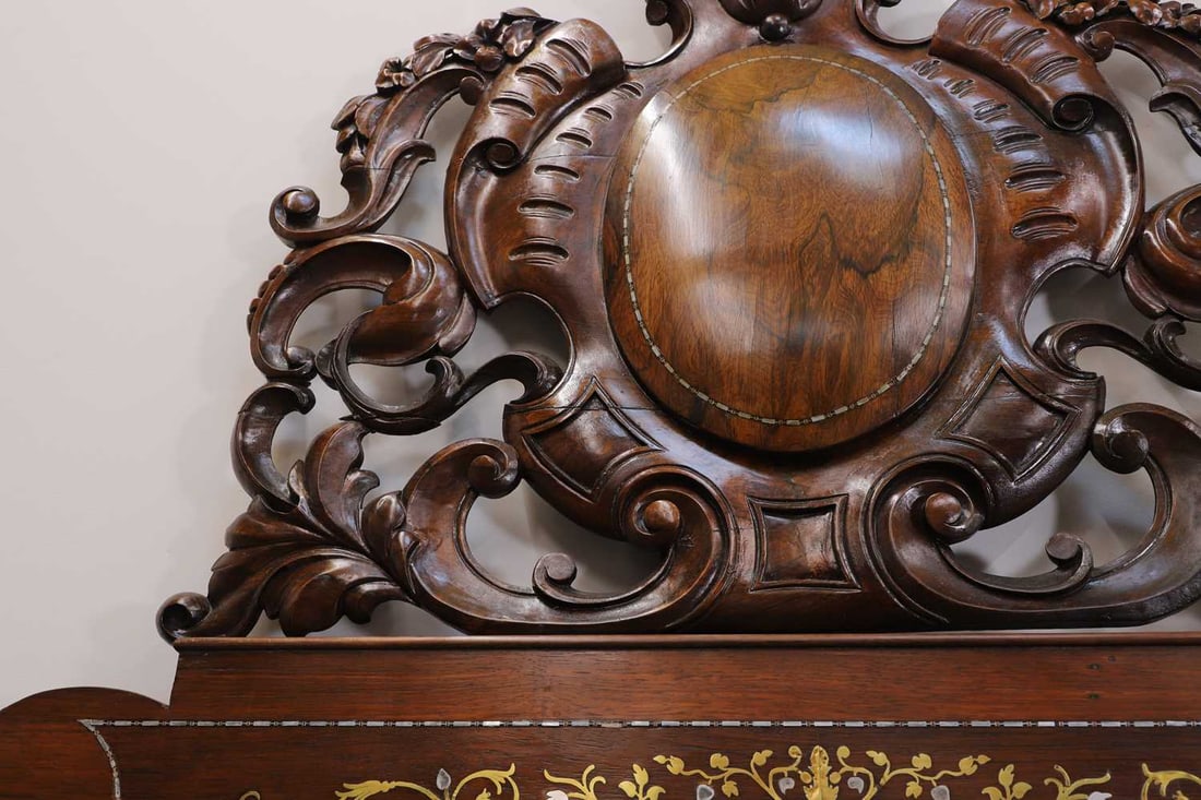 A Spanish mahogany inlaid bed, 20th century, - 8