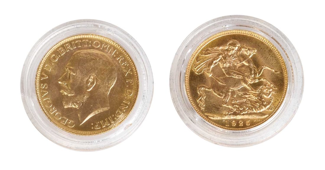 Coins, Great Britain, George V (1910-1936),: Coins, Great Britain, George V (1910-1936), Sovereign, 1925, NVF but cleaned