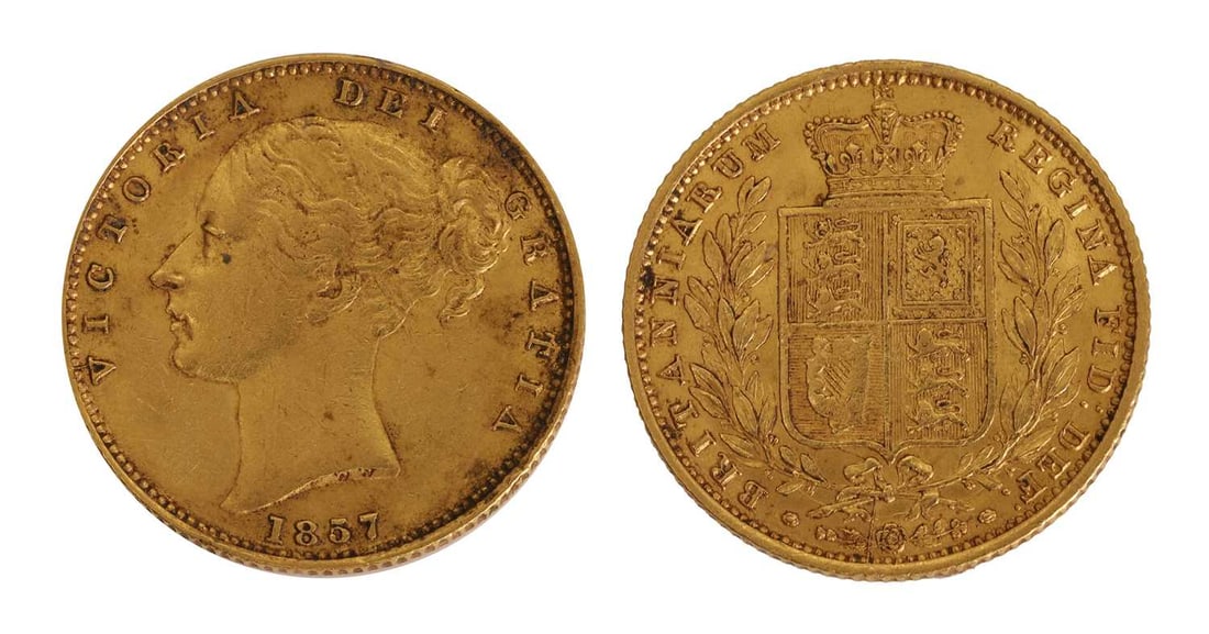 Coins, Great Britain, Victoria (1837-1901),: Coins, Great Britain, Victoria (1837-1901), Sovereign, 1857, VF