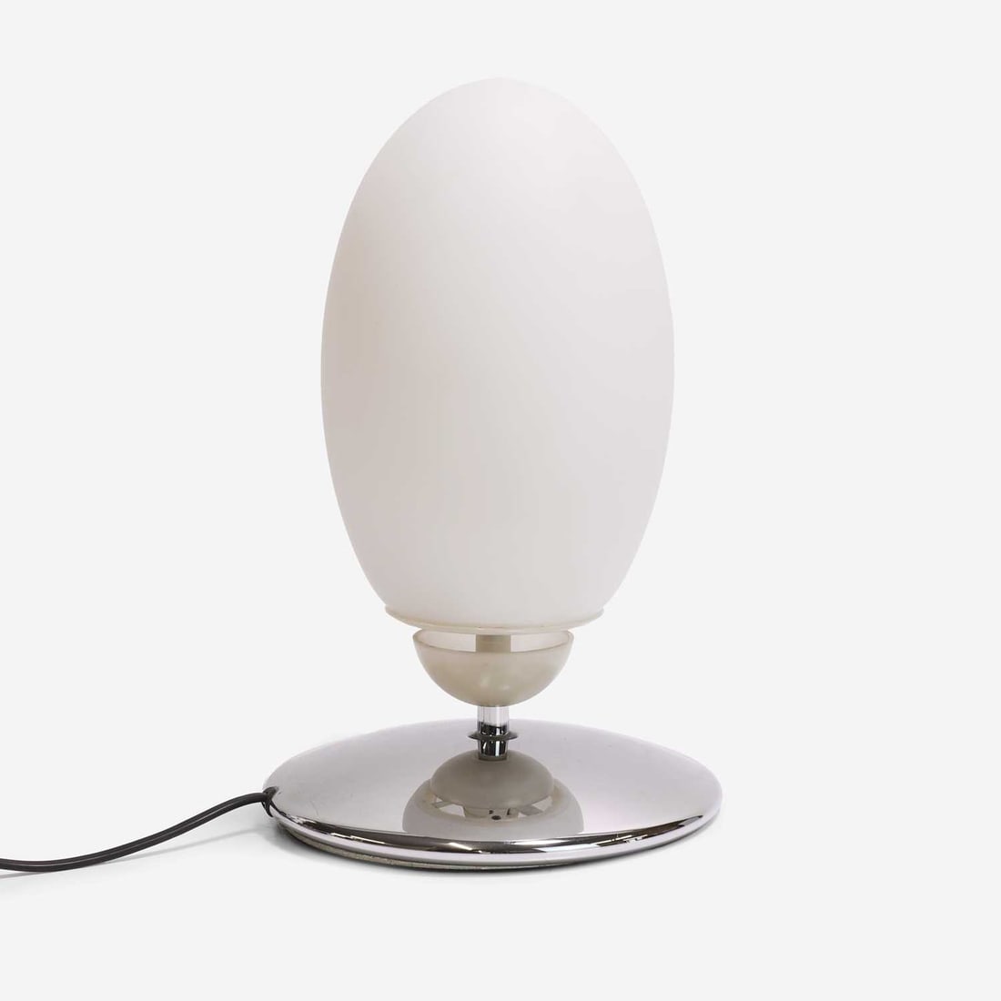 Achille Castiglioni (Italian, 1918-2002) for Flos, a 'Brera' table lamp,: Achille Castiglioni (Italian, 1918-2002) for Flos, a 'Brera' table lamp, originally designed in 1992, the ovoid-form satin-etched opal glass diffuser, over a curved and circular chromed-metal base,