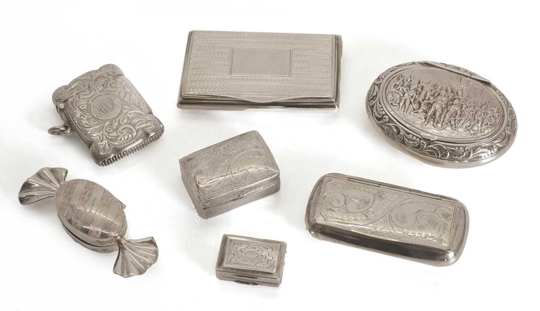 A collection of silver pill boxes, (1 of 2)