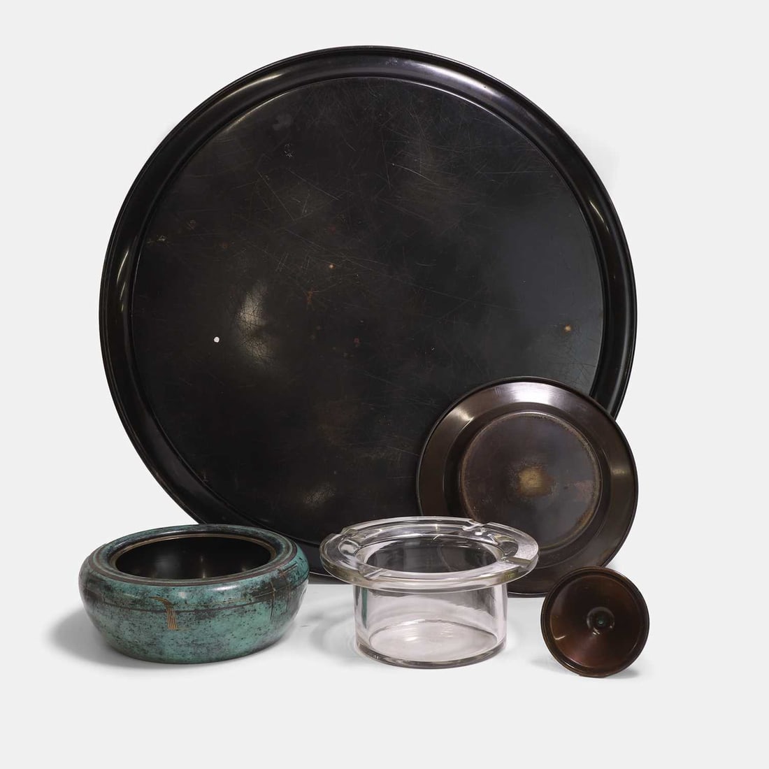 A WMF 'Ikora' Art Deco patinated bronze smoking set, circa 1930s, - 4