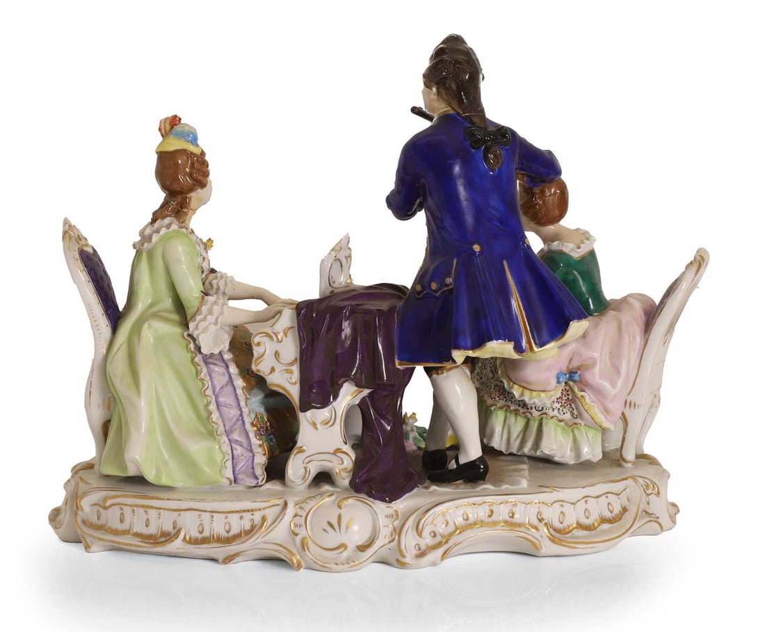 A Dresden porcelain figural group of musicians, early 20th century, in the Rococo taste, - 2