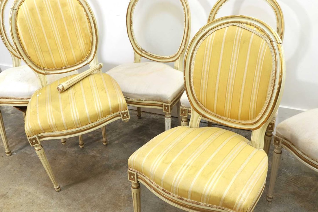 A set of six cream and gilt painted salon chairs, 20th century, - 2