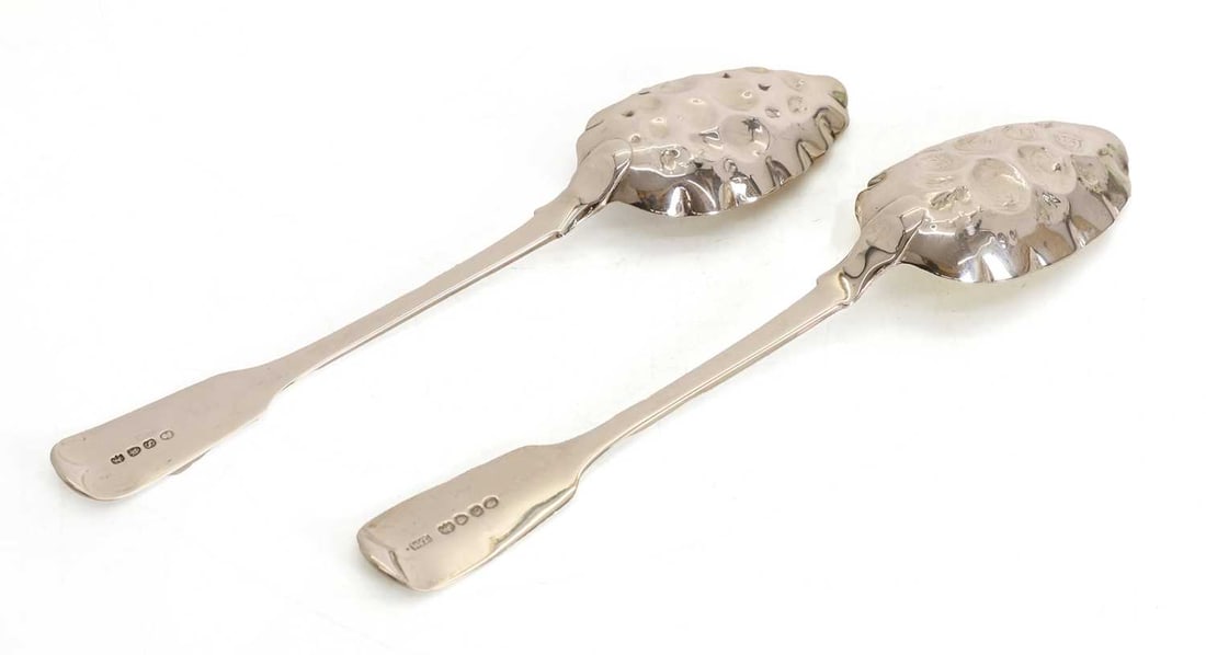 Two silver berry spoons, - 2