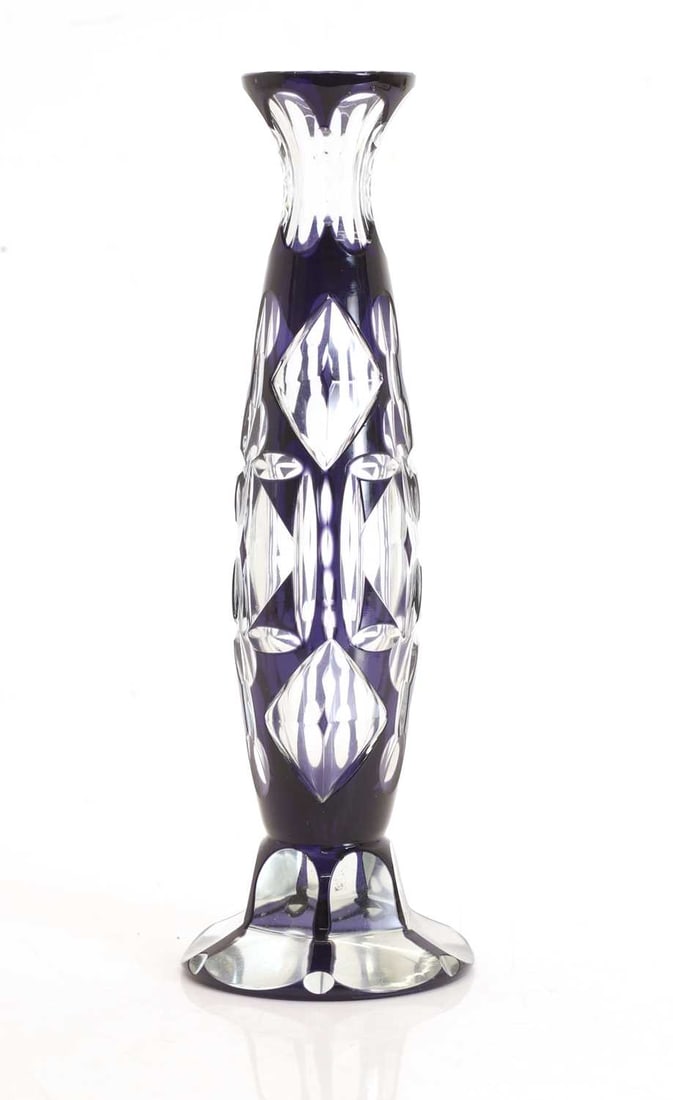 A Bohemian blue flashed and a cut glass vase, 20th century, - 2