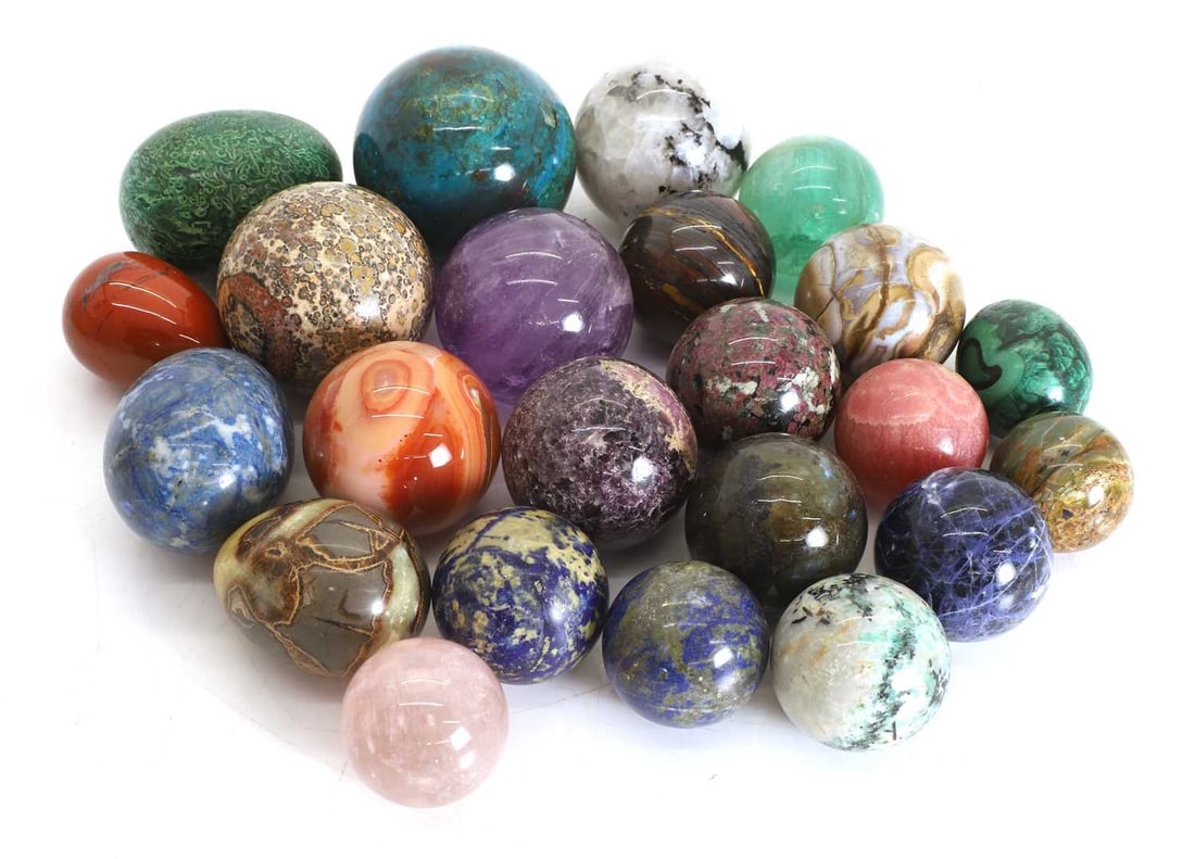 A collection of semi precious polished stone spheres, (1 of 1)