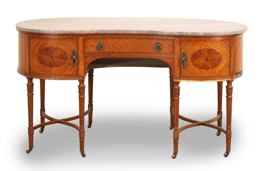 A Sheraton Revival satinwood inlaid washstand, (1 of 2)