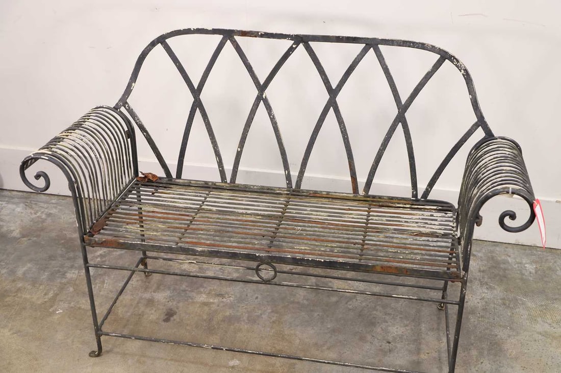 A painted wrought iron style bench, 20th century, - 3