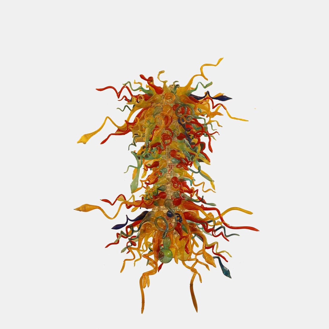 Manner of Dale Chihuly, a chandelier,: Manner of Dale Chihuly, a chandelier, 20th century, Italian, coloured glass with a central white metal frame 116cm wide, 120cm deep, 147cm high