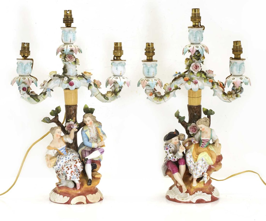 A pair of Dresden porcelain figural candelabra, late 19th / early 20th century, (1 of 2)