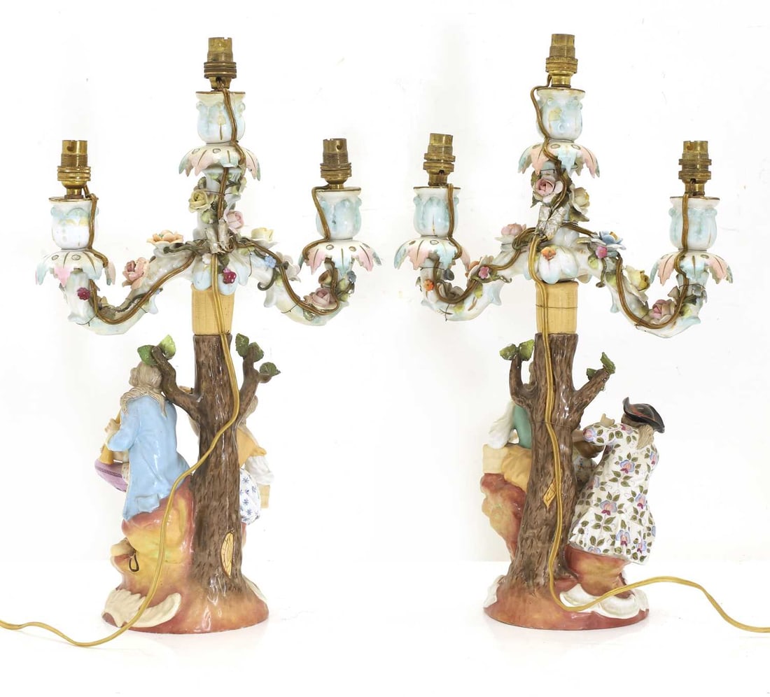 A pair of Dresden porcelain figural candelabra, late 19th / early 20th century, - 2