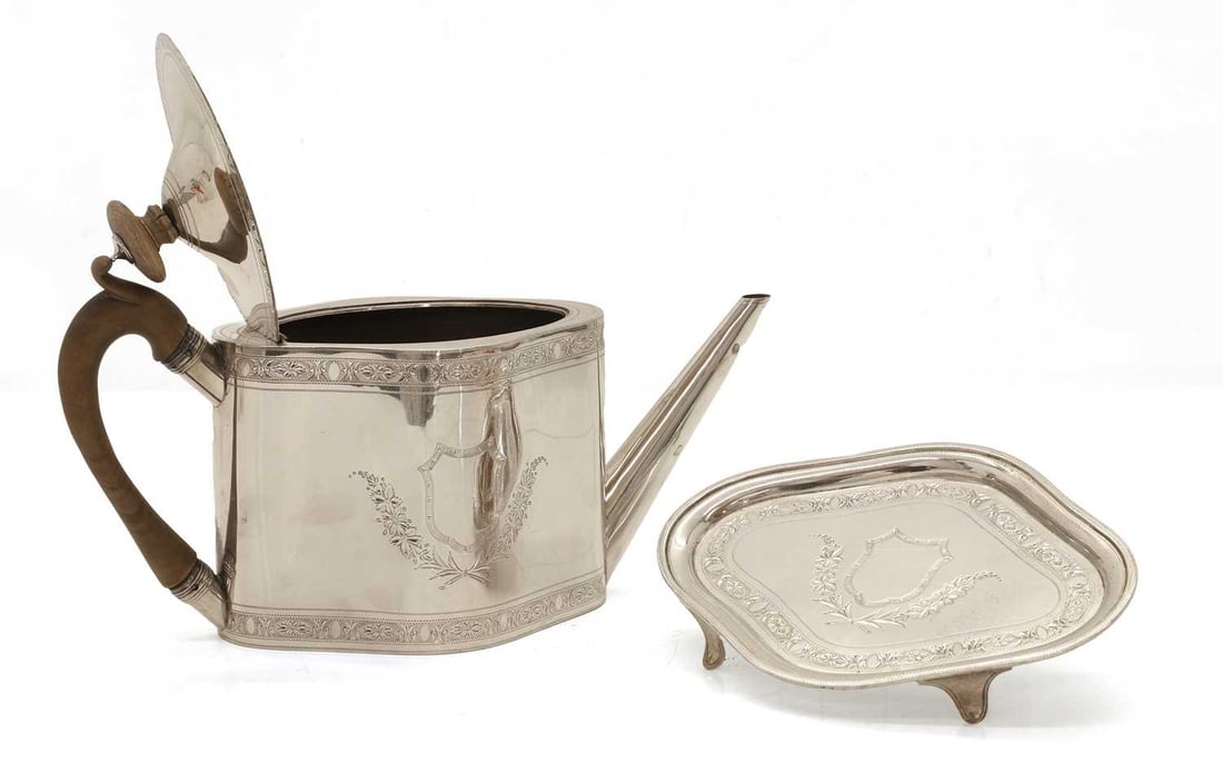 A George III silver teapot on stand, - 2