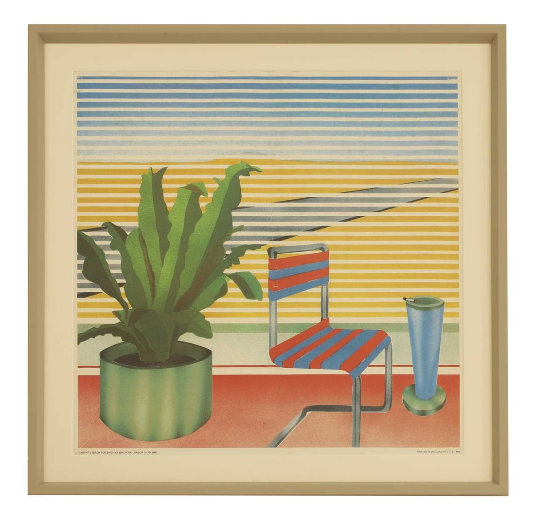 After Timothy V Birch, a poster,: After Timothy V Birch, a poster, depicting an interior scene, for Birch et Birch Ink, printed by LCS, numbered '01-734 8931' 58.5cm wide, 3.5cm deep, 58.5cm high, framed Condition Report: Unexamined