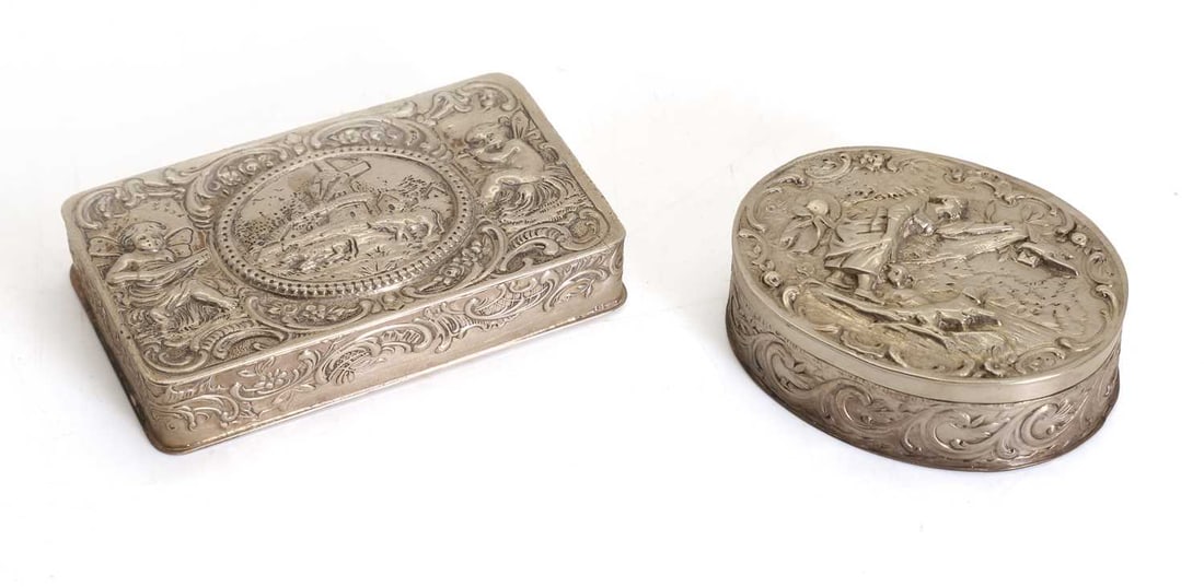 A silver snuff box, and a German silver box, (1 of 2)