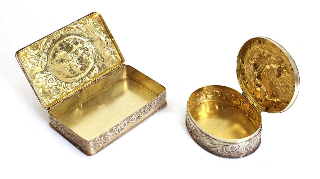 A silver snuff box, and a German silver box, - 2
