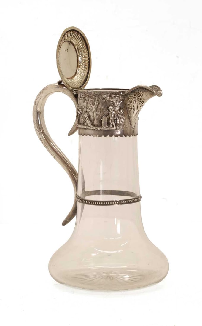 A silver mounted cut glass claret jug, - 2