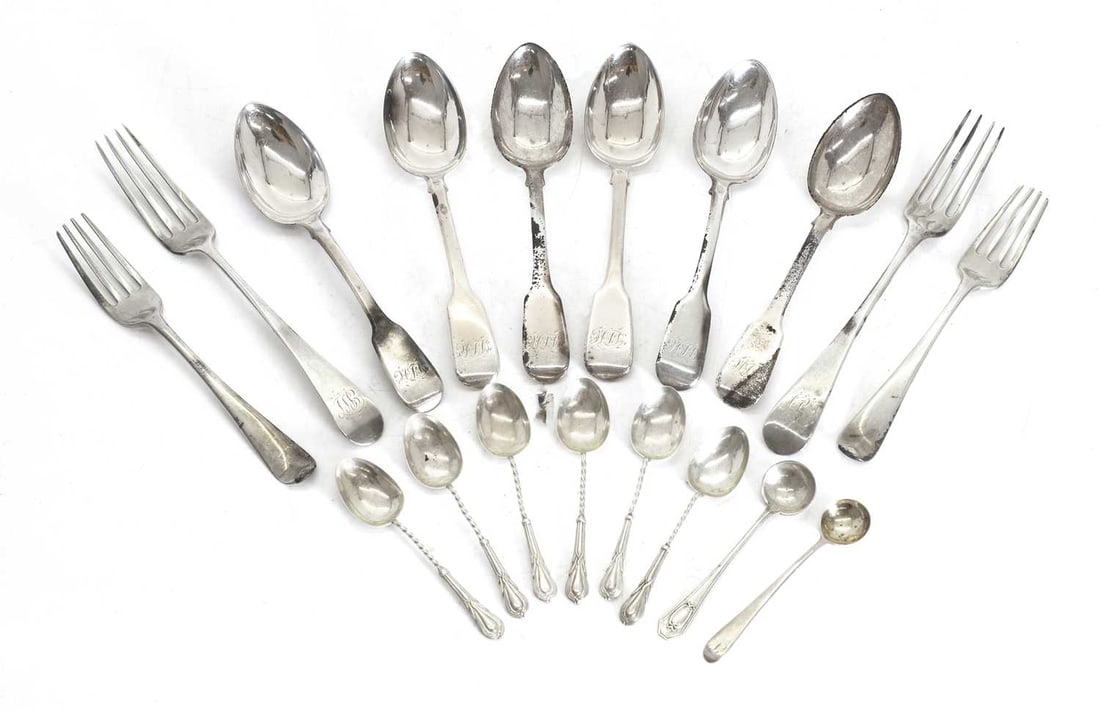 A collection of silver flatware, - 2