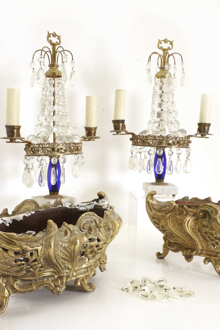 A pair of twin branch table lustres, 20th century, - 3