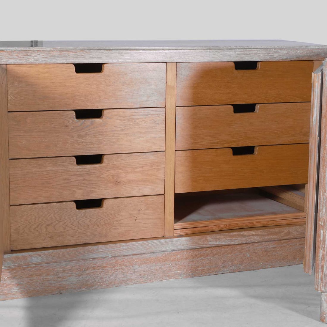 Jacques Adnet (French, 1900-1984), a pair of limed oak cabinets, - 3
