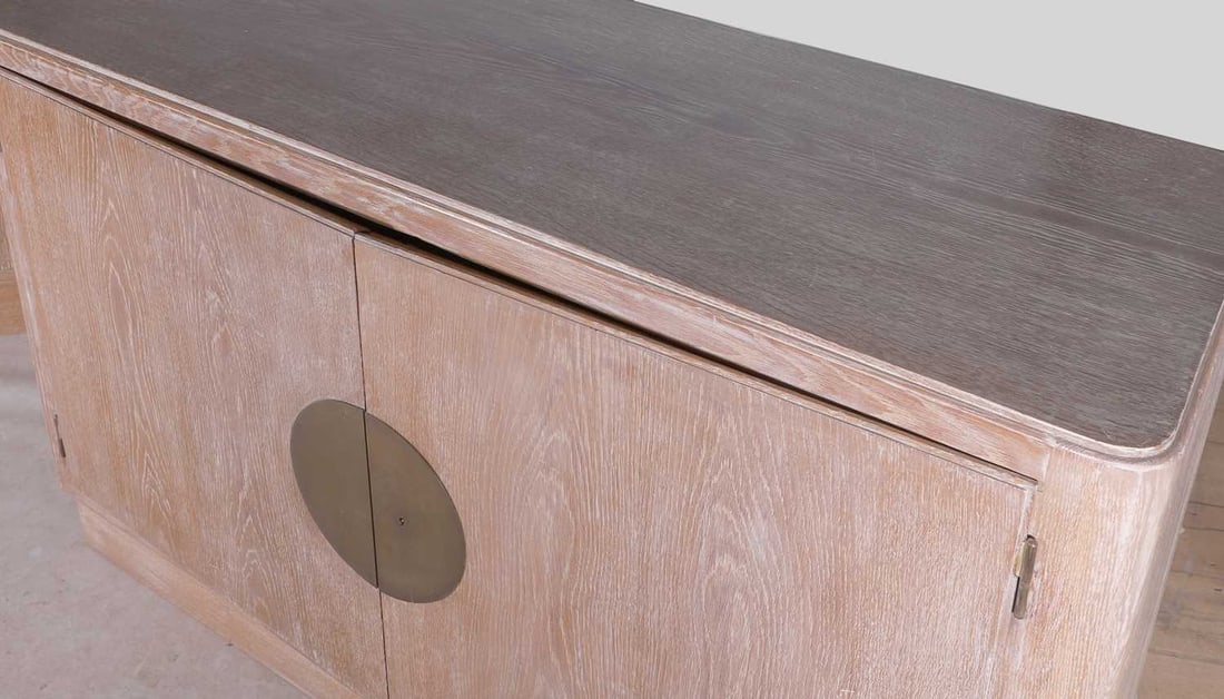 Jacques Adnet (French, 1900-1984), a pair of limed oak cabinets, - 5