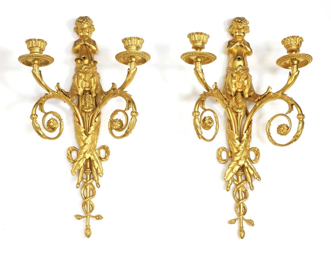 A pair of gilt bronze wall sconces, 19th century, French, (1 of 1)