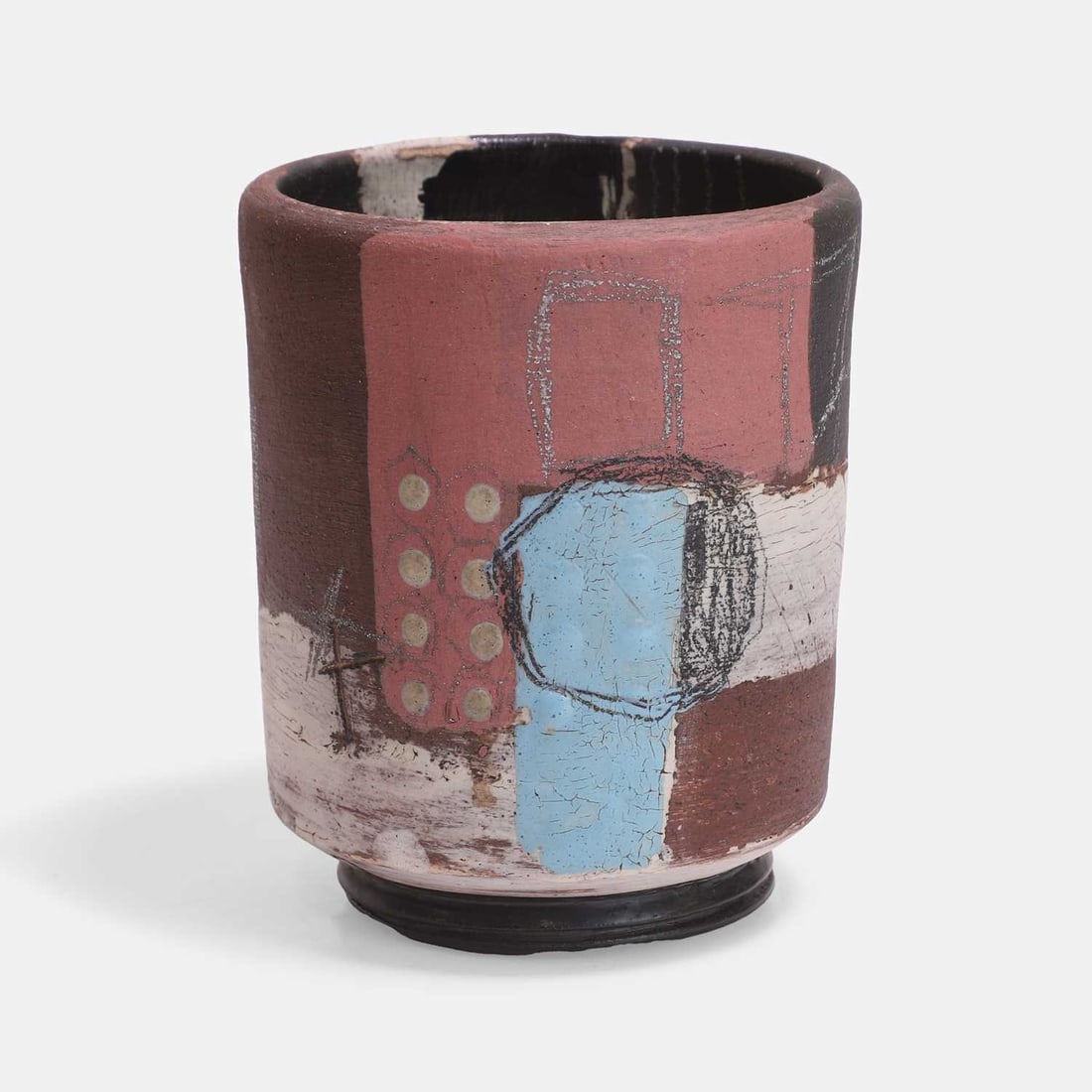 Sam Hall (British, b.1967), a tea bowl,: Sam Hall (British, b.1967), a tea bowl, 2000, stoneware, with panels of white and turquoise, signed, dated and with impressed maker's mark 11cm diameter, 14cm high Condition Report: Structually