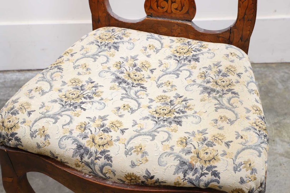 A pair of Dutch walnut and marquetry inlaid chairs, late 18th century, - 2