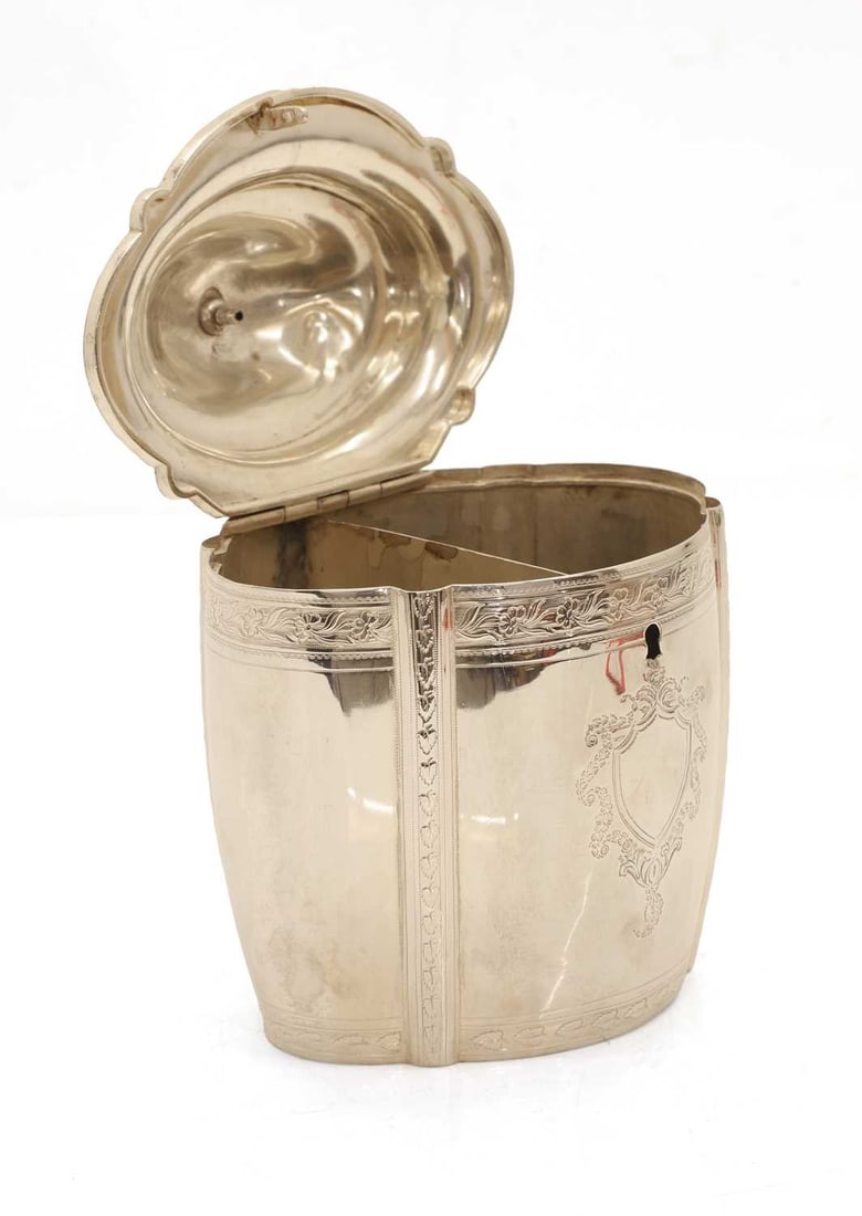 A George III silver tea caddy, - 2