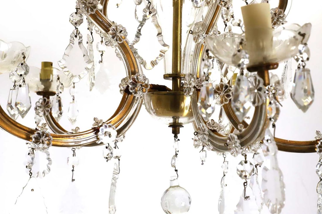 A pair of five-light moulded glass chandeliers, 20th century, - 2