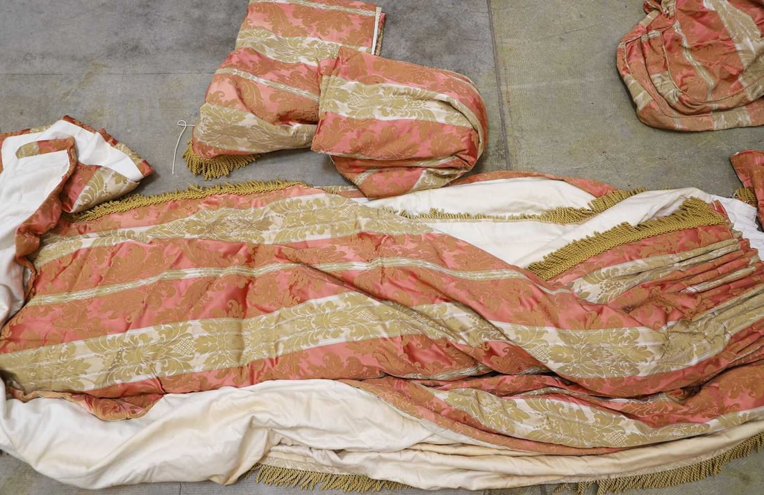 Two pairs of shortened silk damask curtains, 20th century, - 2