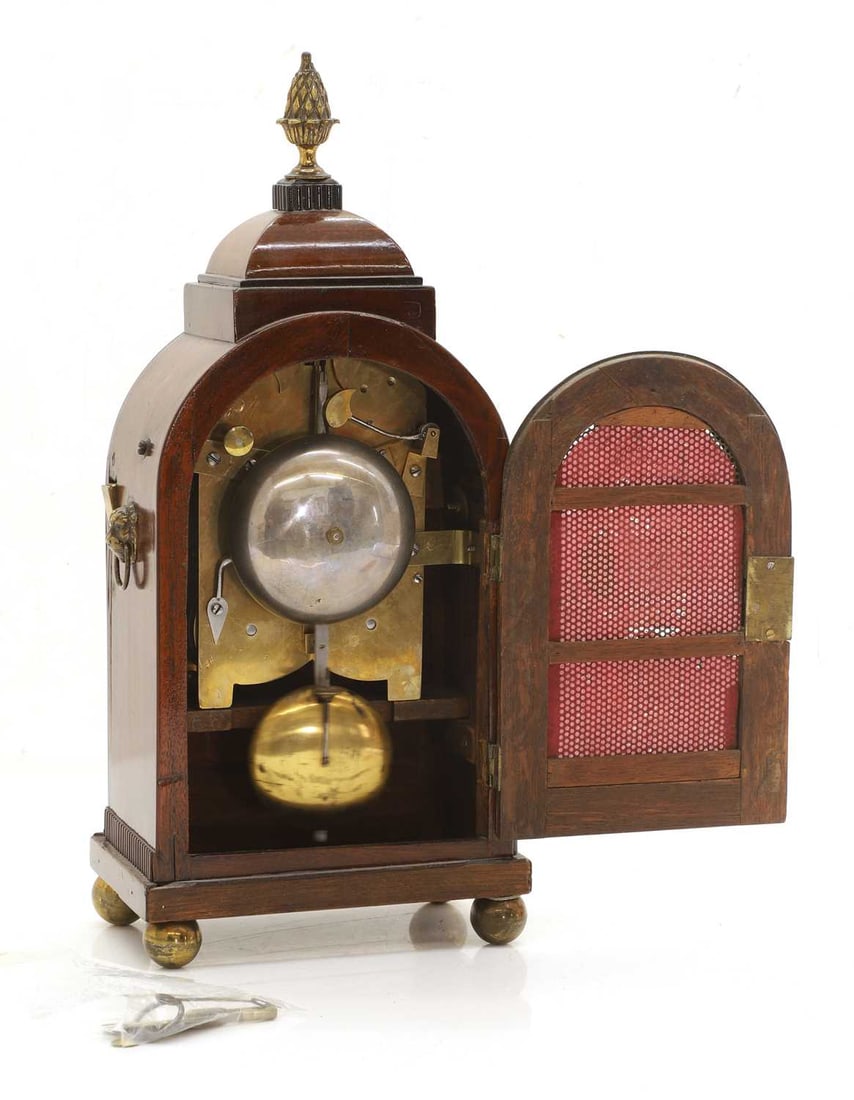 Charles Pratt, a brass-inlaid mahogany mantle clock, 19th century, - 2