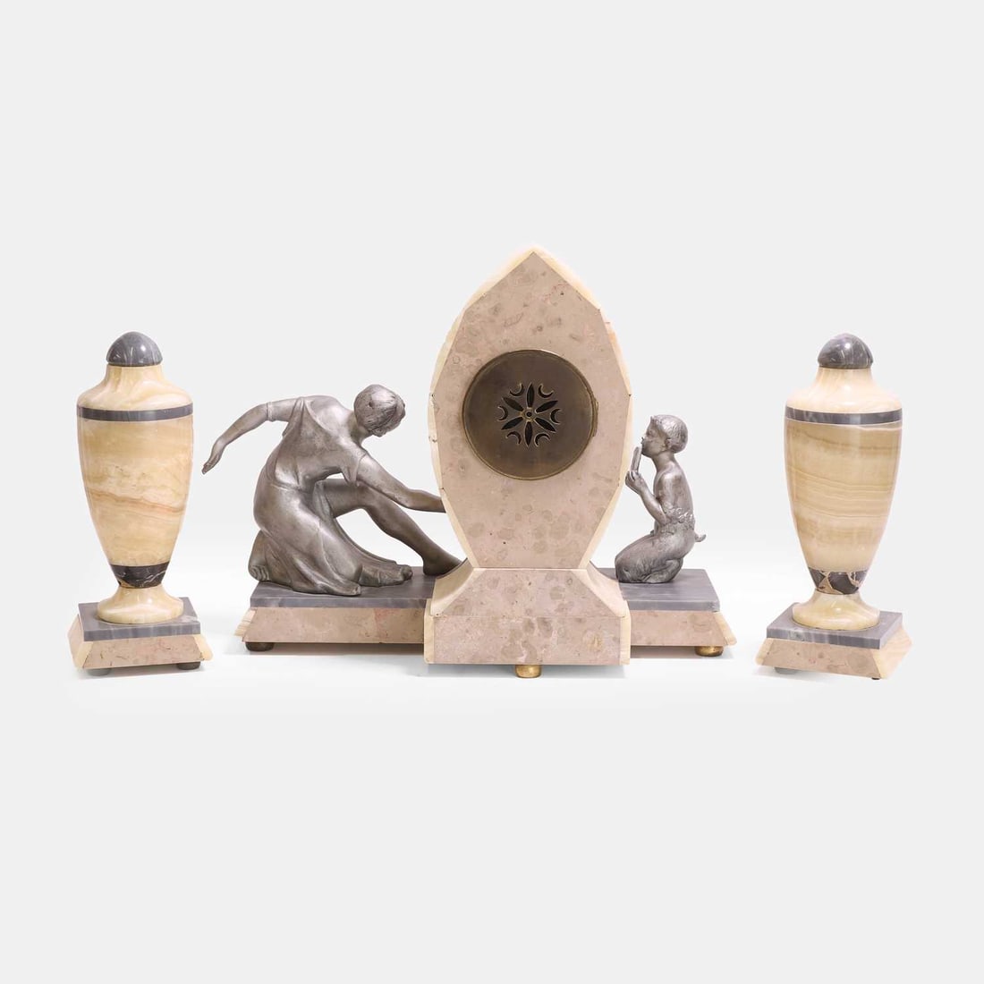 Art Deco clock garniture, a marble clock garniture, - 3