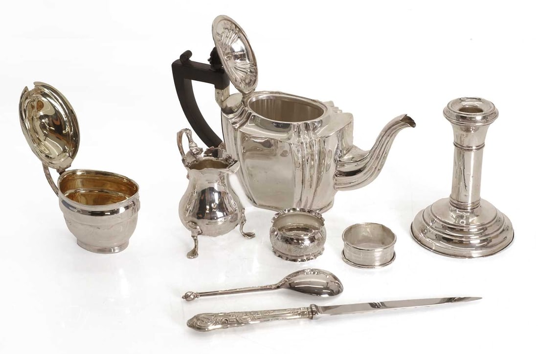 A collection of silver table items, - 2