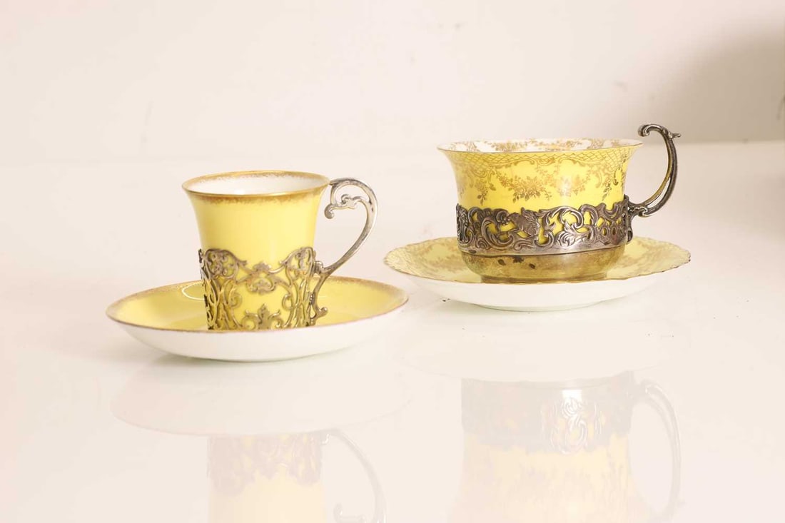 Two cased silver mounted coffee services, early 20th century, - 2