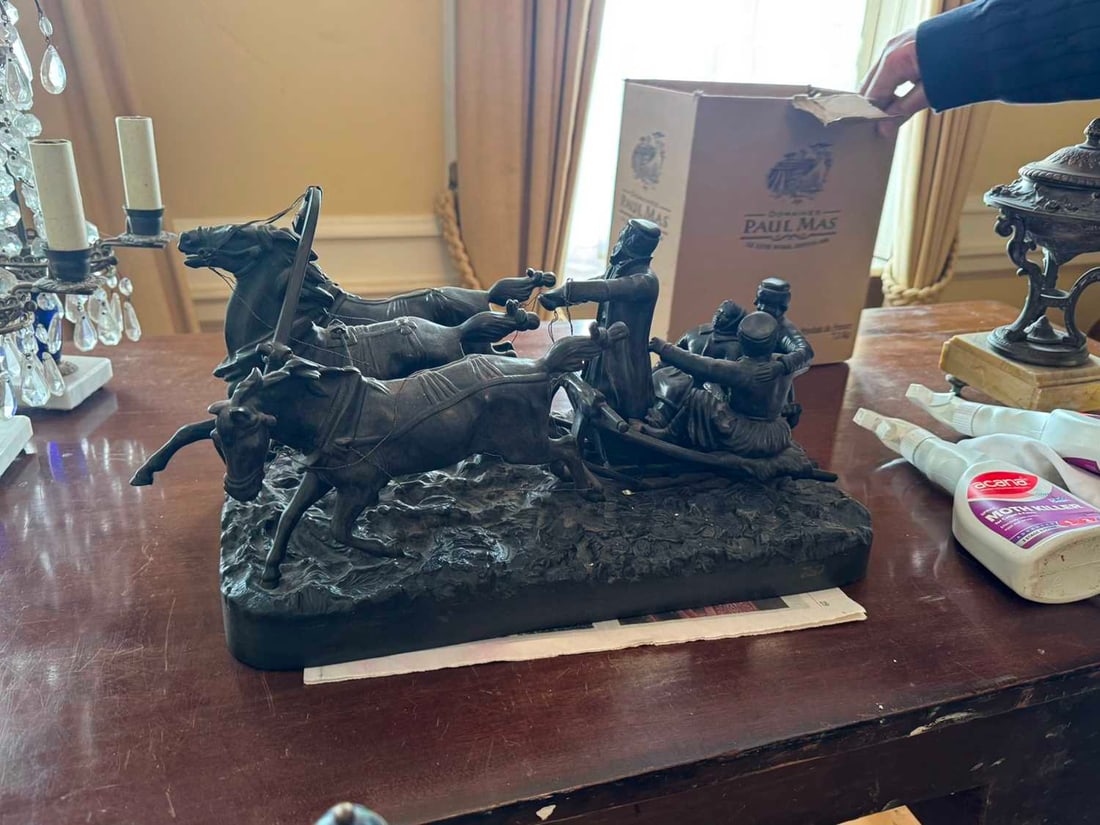 A Russian cast iron sculpture of a troika, with a three horse team, 20th century, - 2