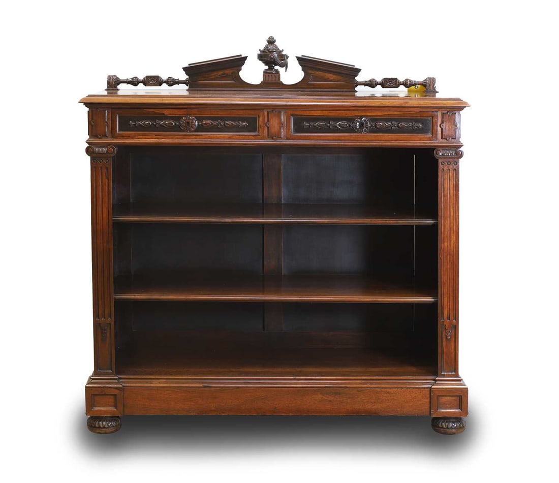 A Continental walnut open front bookcase c.1880, (1 of 2)