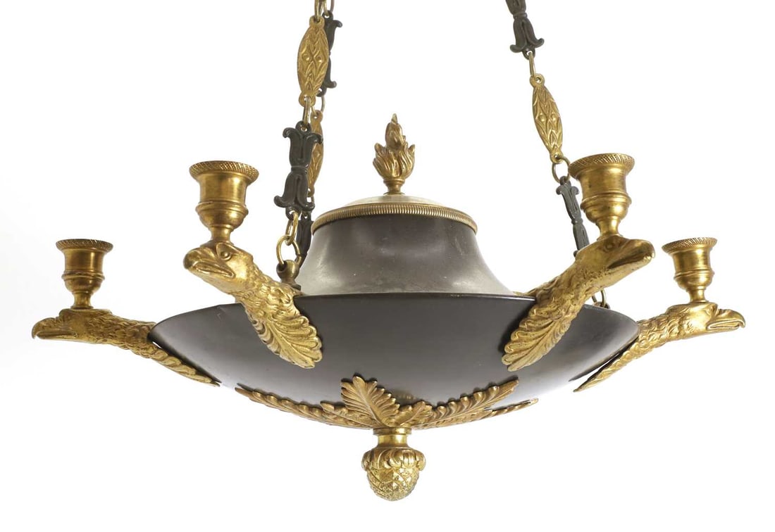 A French Empire revival ormolu chandelier, - 2