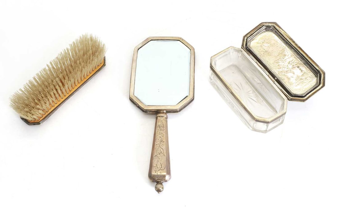 a silver dressing table set, - 2