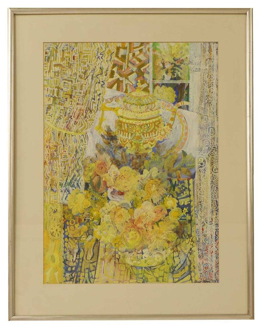 Leslie Moore (British, 1913-1976) Still life with yellow teapot and flowers - 2