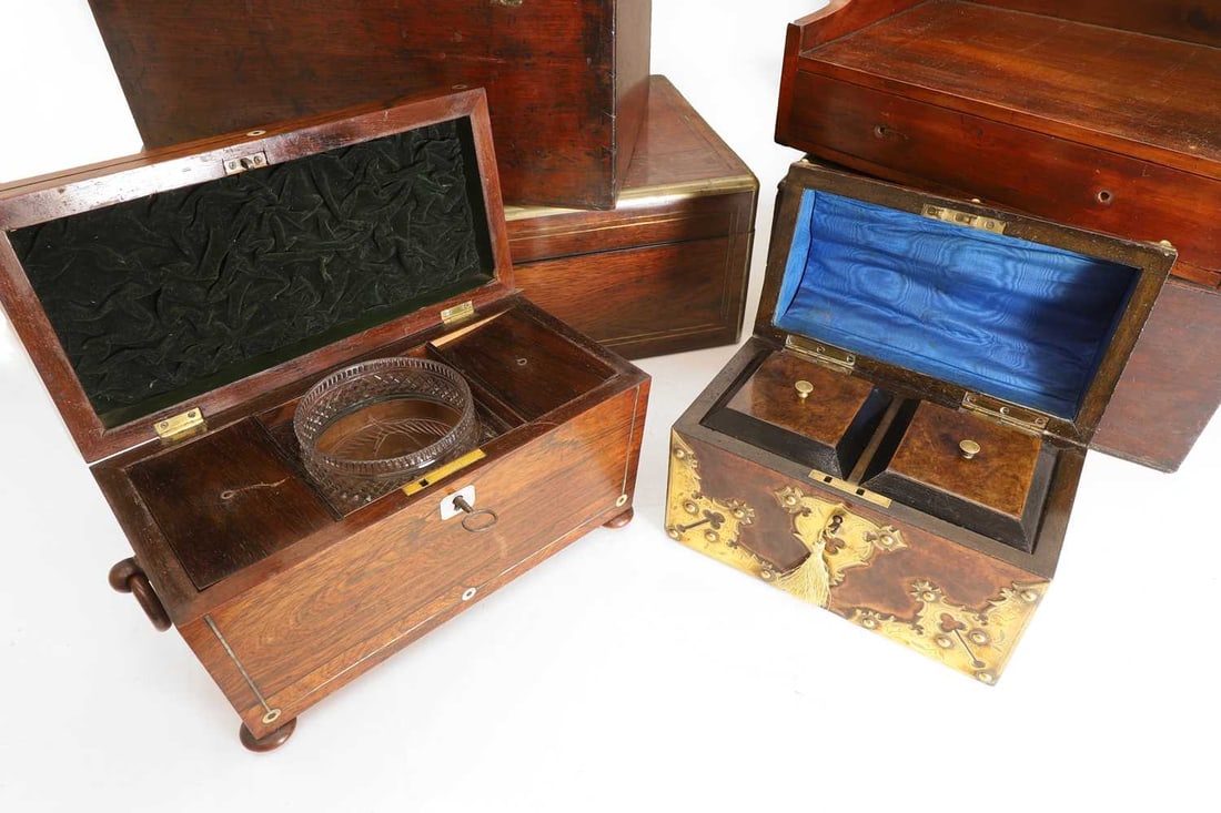 A collection of tea caddies and boxes, 19th century and later, - 2