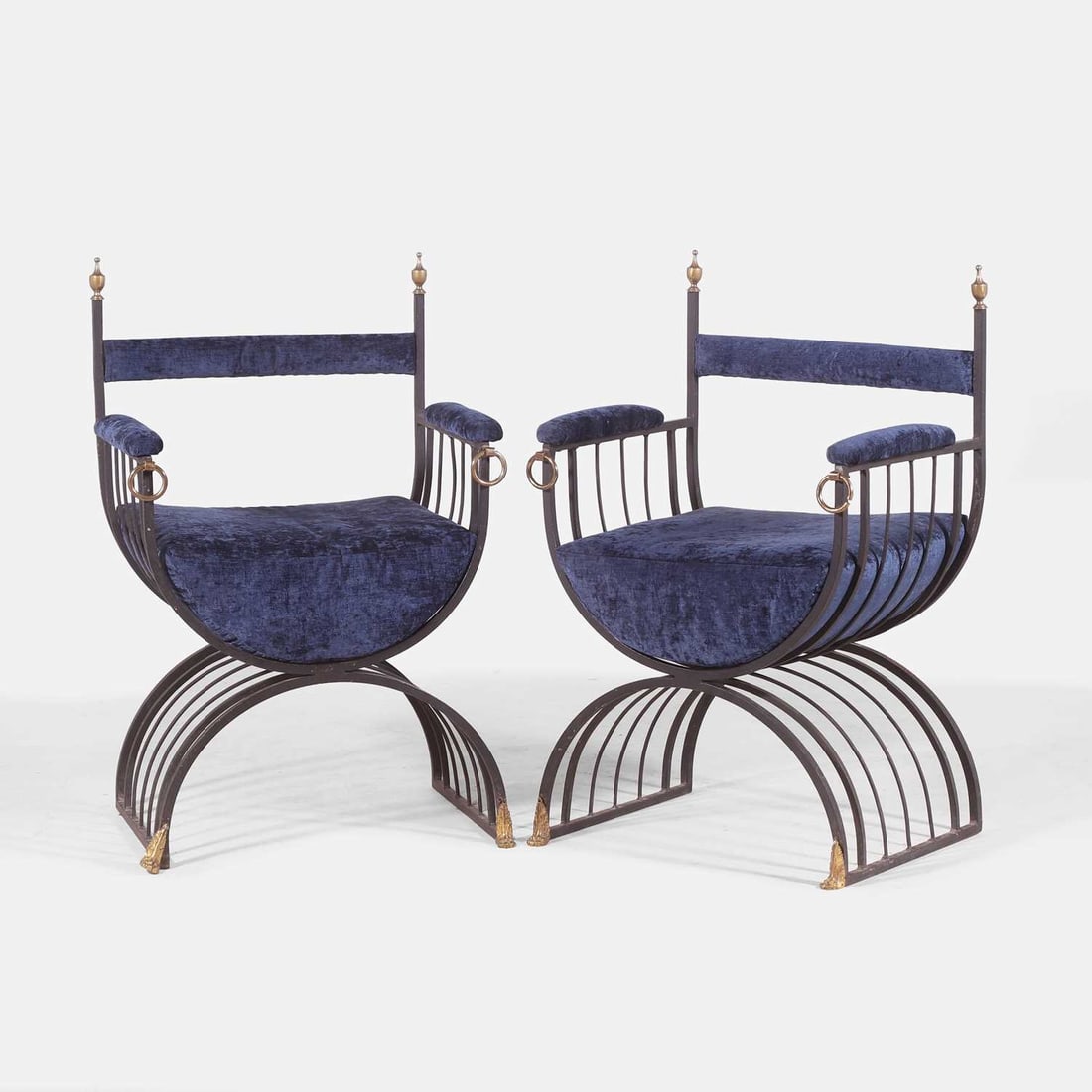 Hollywood Regency, a pair of 'curule'-type armchairs, (1 of 5)