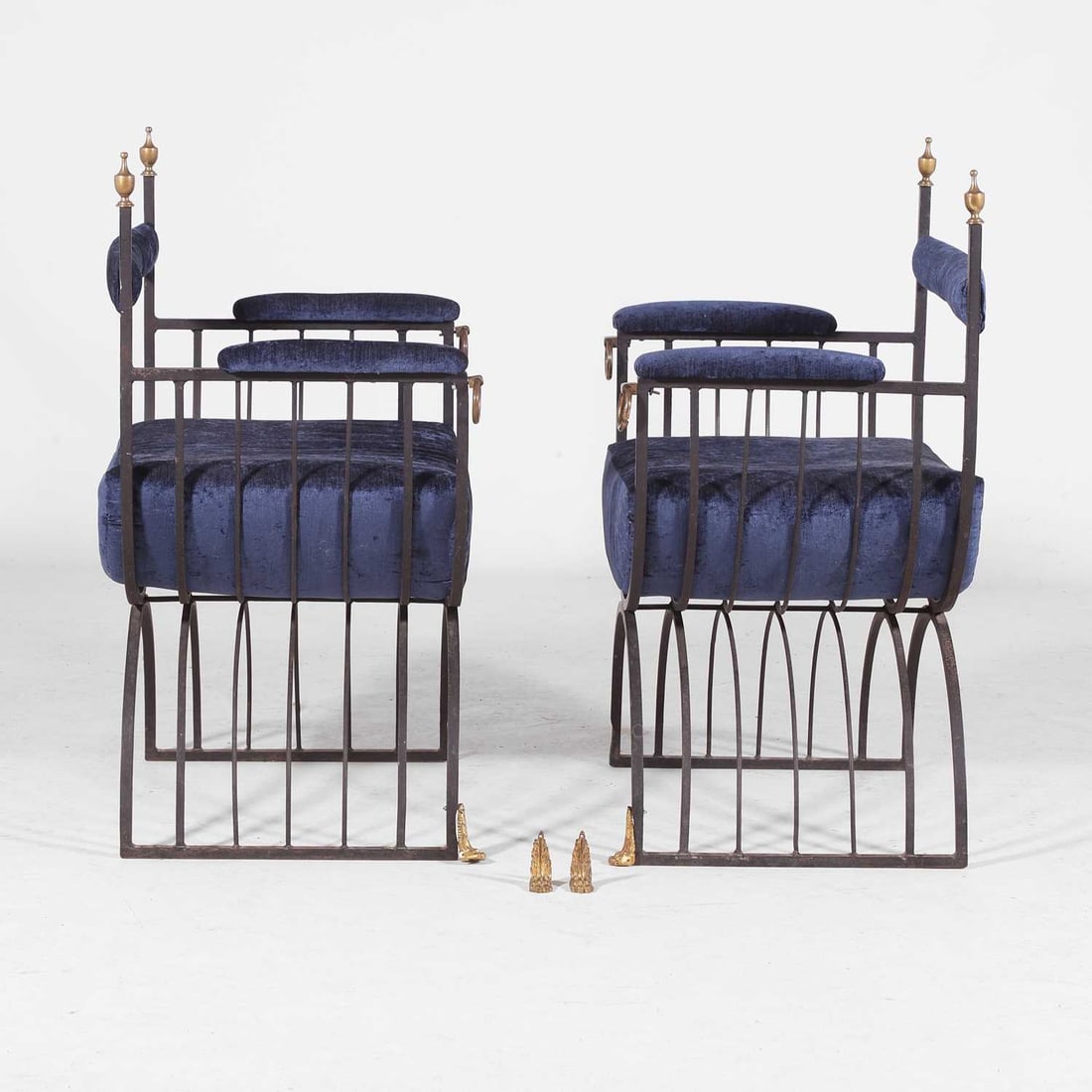 Hollywood Regency, a pair of 'curule'-type armchairs, - 2