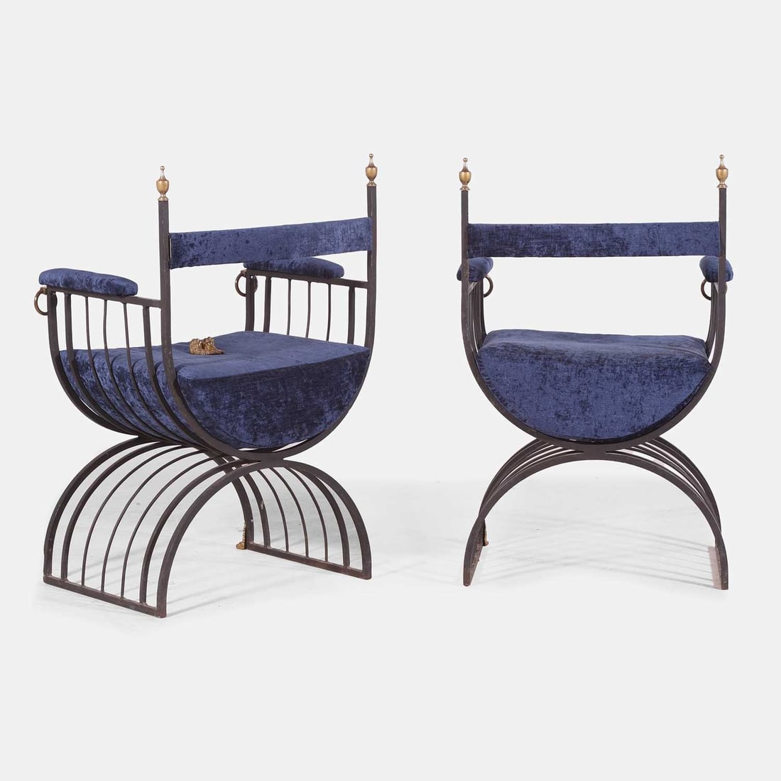 Hollywood Regency, a pair of 'curule'-type armchairs, - 5