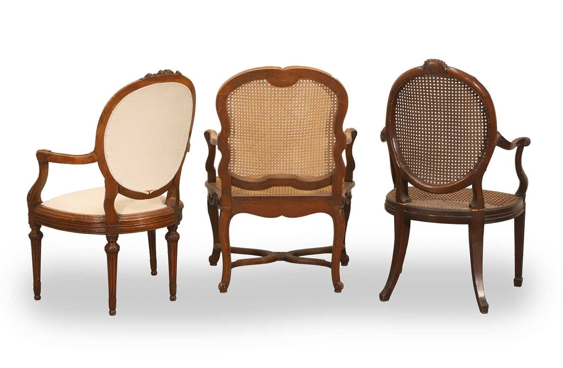 A collection of three salon chairs, 19th century, - 2